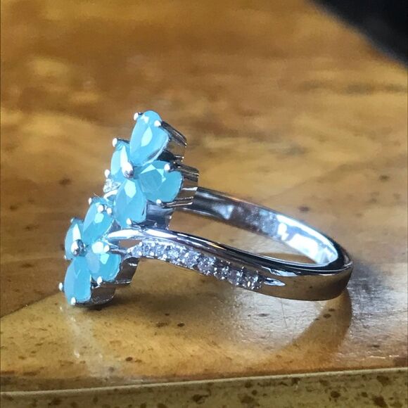 Natural Grandidierite Sterling Silver Flower Bypass Ring Size 7 - Picture 8 of 9